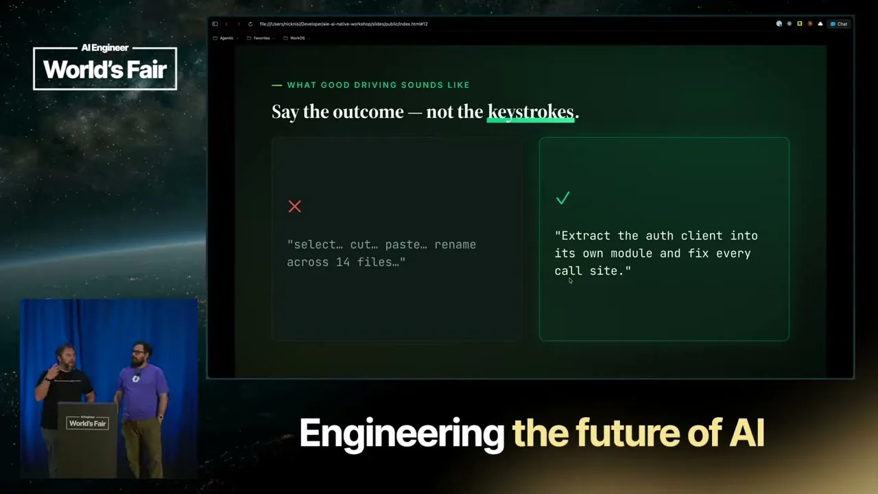 Selected presentation frame from Lifestyles of the AI-Native — Nick Nisi & Zack Proser, WorkOS at 632 seconds