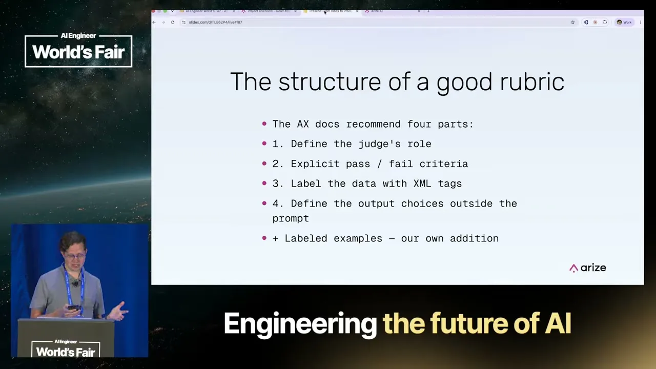 Selected presentation frame from From Vibes to Production: Evaluating and Shipping AI Agents That Work 101 — Laurie Voss, Arize AI at 4011 seconds
