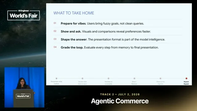 Selected presentation frame from Multimodal Collaborative Agents for Next-Gen Commerce — Nidhi Kaushik Vyas, Google DeepMind at 1005 seconds