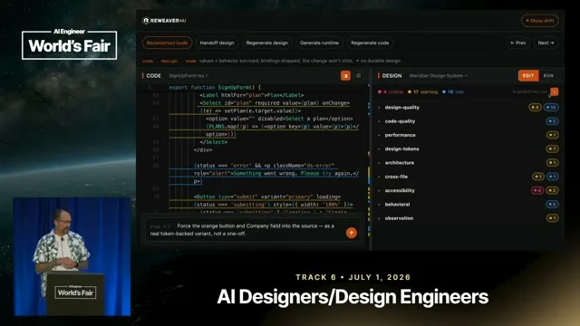 Selected presentation frame from The Design-Code Roundtrip That Isn't — Jonathan Gordon, ReWeaver AI at 597 seconds