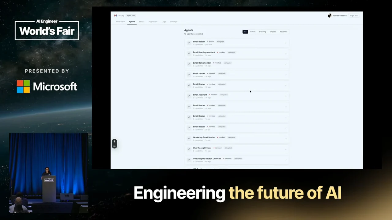 Agent management page showing an Agents tab, status filters, and rows including Email Reader.