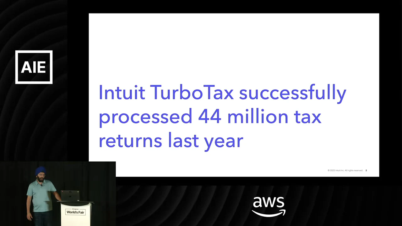 Slide stating that Intuit TurboTax successfully processed 44 million tax returns last year, with the presenter inset below.
