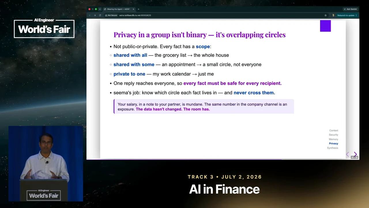 Slide listing information shared with all, shared with some, or private to one, followed by a salary example explaining that the room changes the disclosure context.
