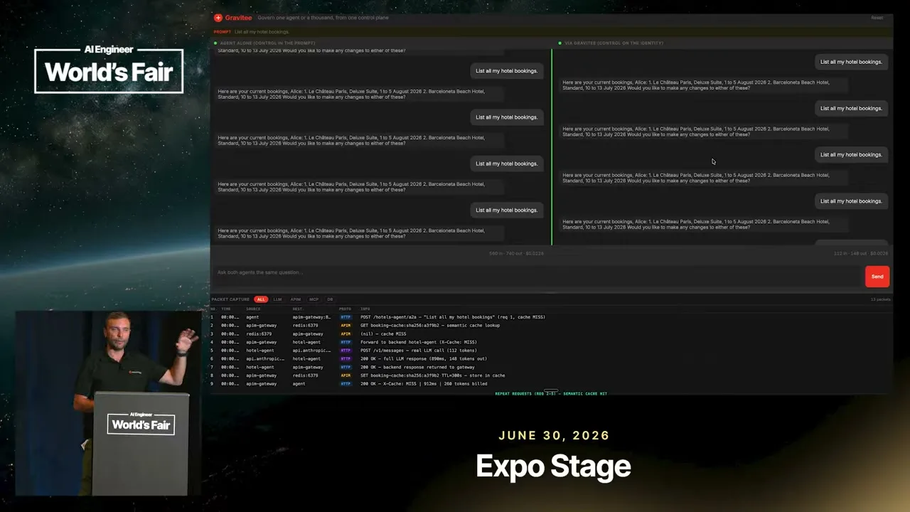 Selected presentation frame from AI Agents Don't Read Your Policy Docs. They Hit Your APIs — Gravitee at 580 seconds