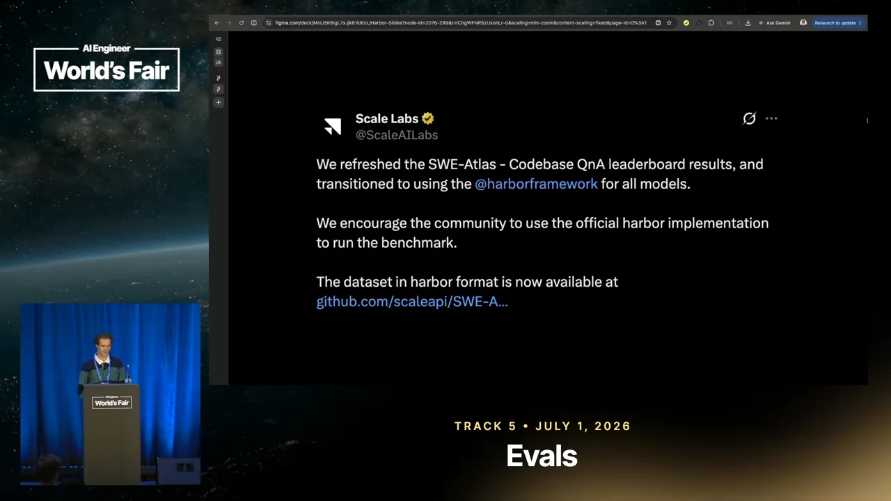 Scale Labs post describing refreshed SWE-Atlas Codebase QnA leaderboard results, use of Harbor for all models, and a dataset in Harbor format.
