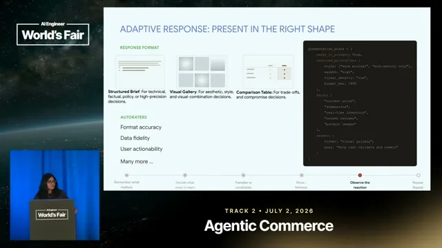 Selected presentation frame from Multimodal Collaborative Agents for Next-Gen Commerce — Nidhi Kaushik Vyas, Google DeepMind at 878 seconds