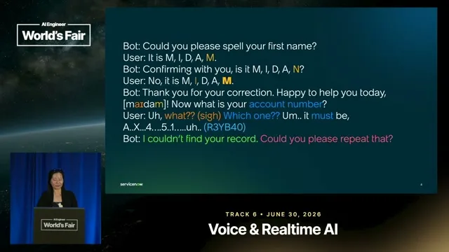 Selected presentation frame from "My name is... my name is...": A Linguistic Map for Voice Agents — Midam Kim, ServiceNow at 154 seconds