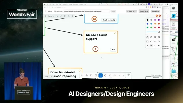 Selected presentation frame from The Spatial Harness: Bringing Agents to the Canvas — Max Drake, tldraw at 799 seconds