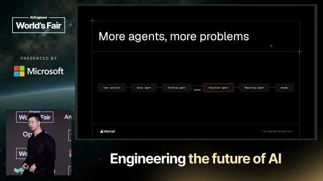 Selected presentation frame from How We Solved Agent Building — Andrew Qu, Vercel at 306 seconds