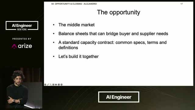 The closing slide identifies middle-market buyers, balance sheets that can bridge buyer and supplier needs, and standard specifications and contract terms.