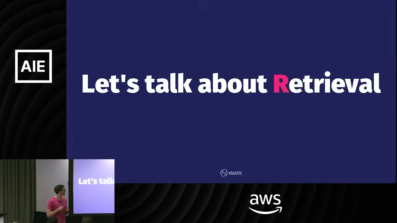 Purple slide reading “Let’s talk about Retrieval,” with the R highlighted in pink.