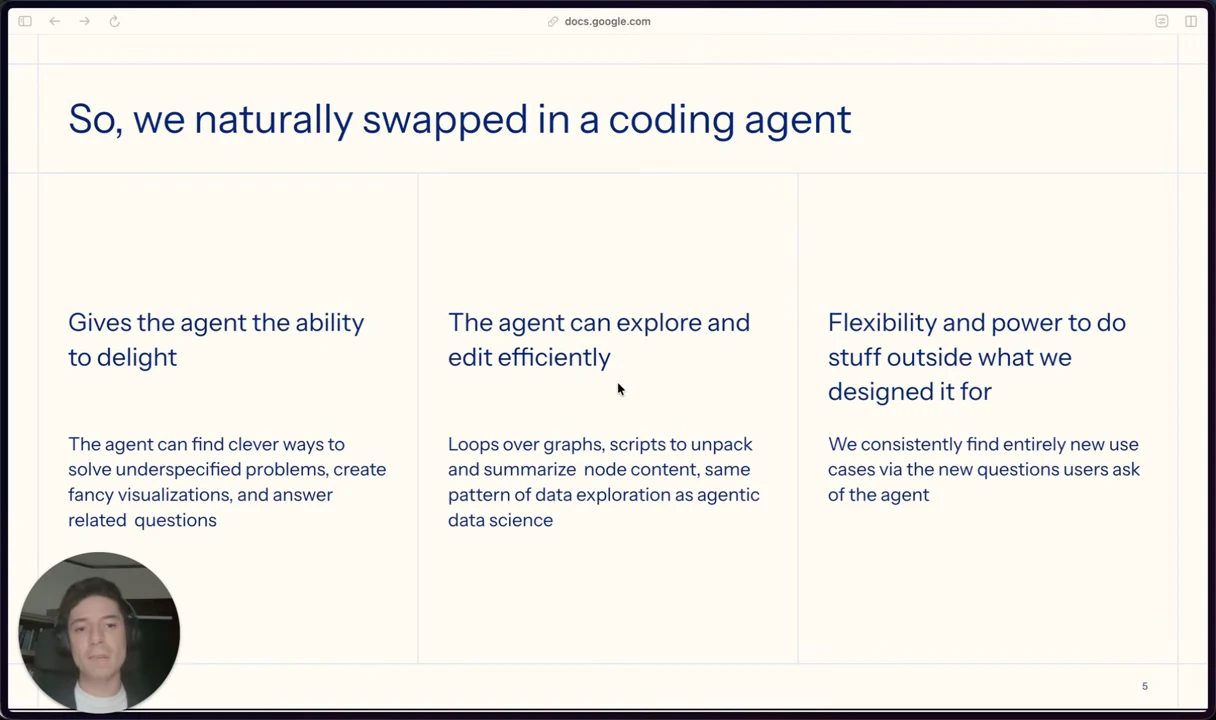 Three-column slide describing the ability to delight users, explore and edit efficiently, and work beyond originally designed use cases.
