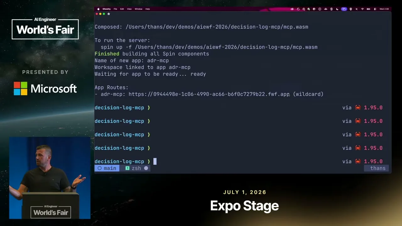 Selected presentation frame from Zero Cold Starts: Serverless AI Agents on Akamai Functions — Thorsten Hans at 852 seconds